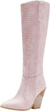 Pink Knee High Snake Boots