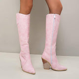 Pink Knee High Snake Boots