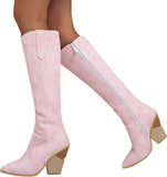 Pink Knee High Snake Boots