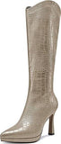 Beige Knee High Python Boots